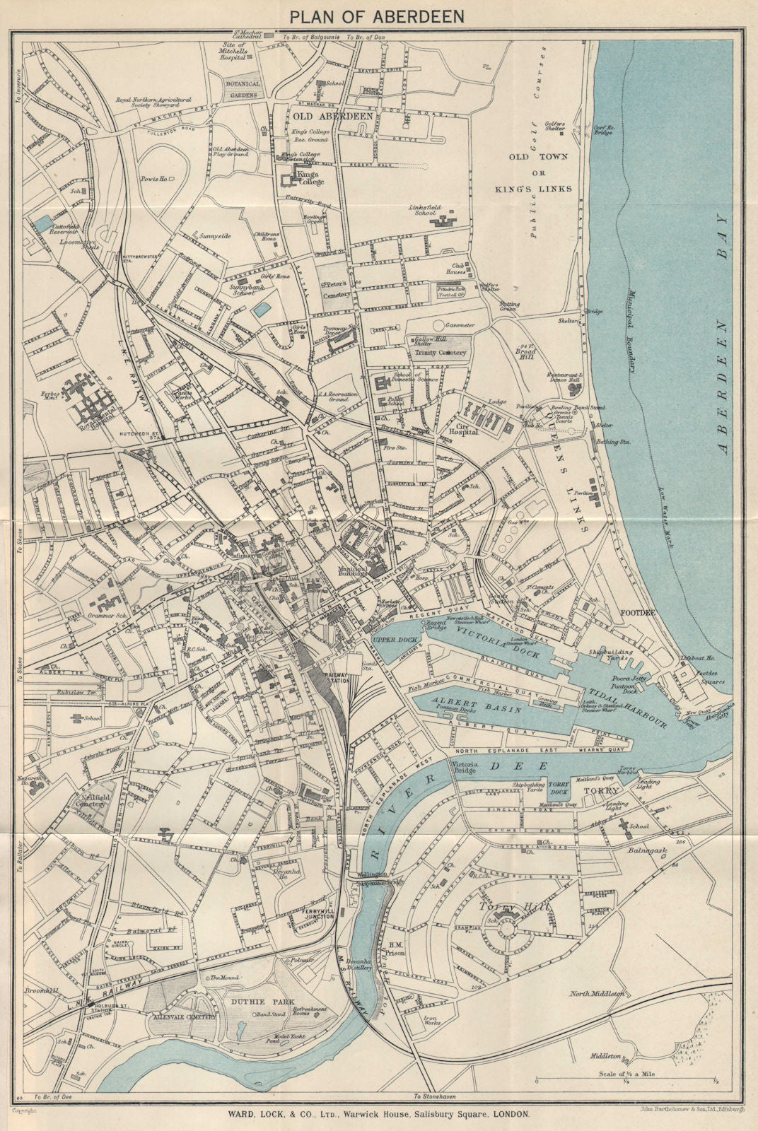 ABERDEEN vintage tourist town city plan. Scotland. WARD LOCK 1940 old map